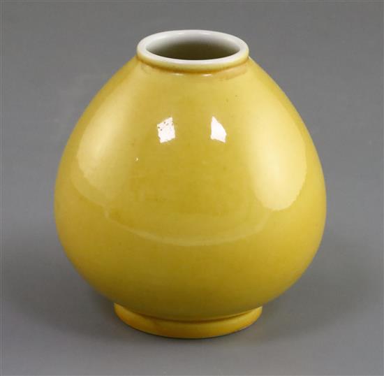 A Chinese yellow ground bud vase, Qianlong six character seal mark, H. 8cm